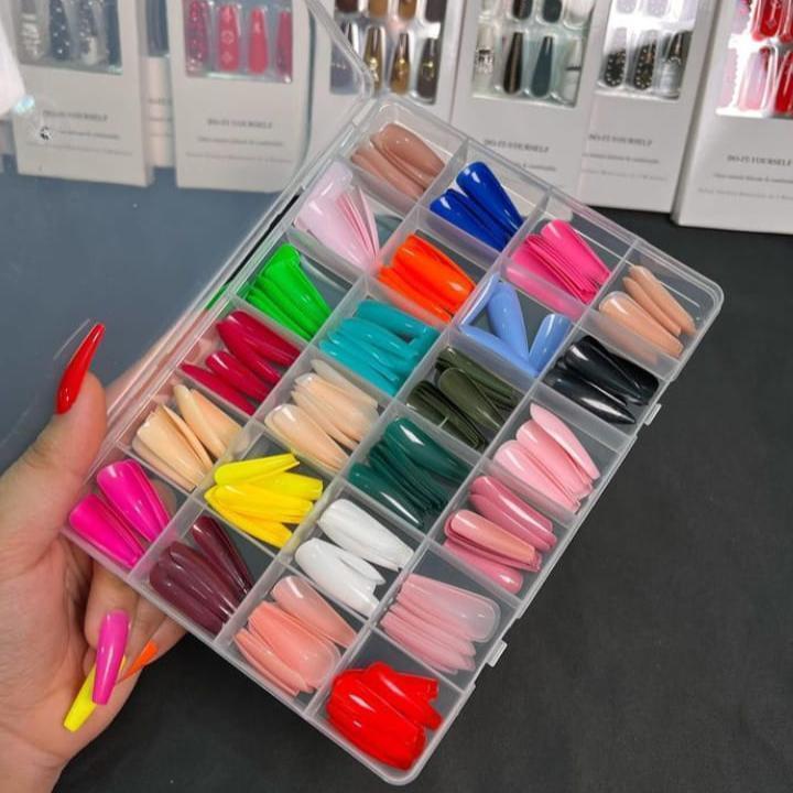 576 Pcs Multicolor Fake Nails with Nail Glue - Smooth Coating & Endless Creativity